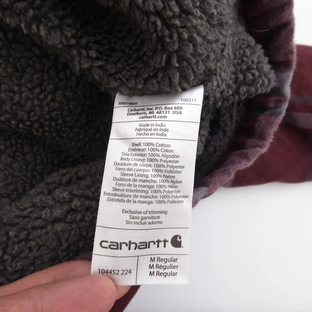 Carhartt 104452 Mens Carhartt Flannel Sherpa-Lined Shirt Jacket Red Plaid Medium